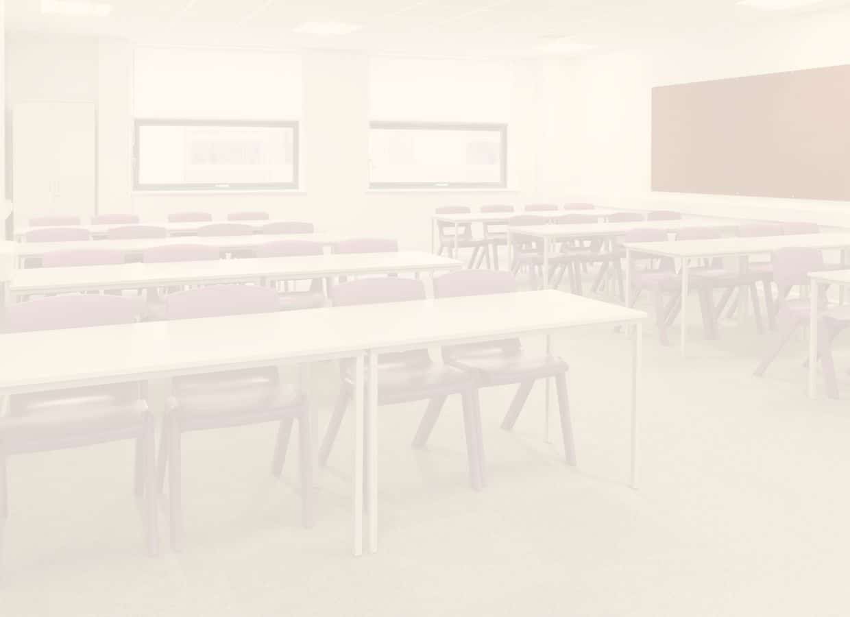 A school classroom with long tables and a cream overlay.