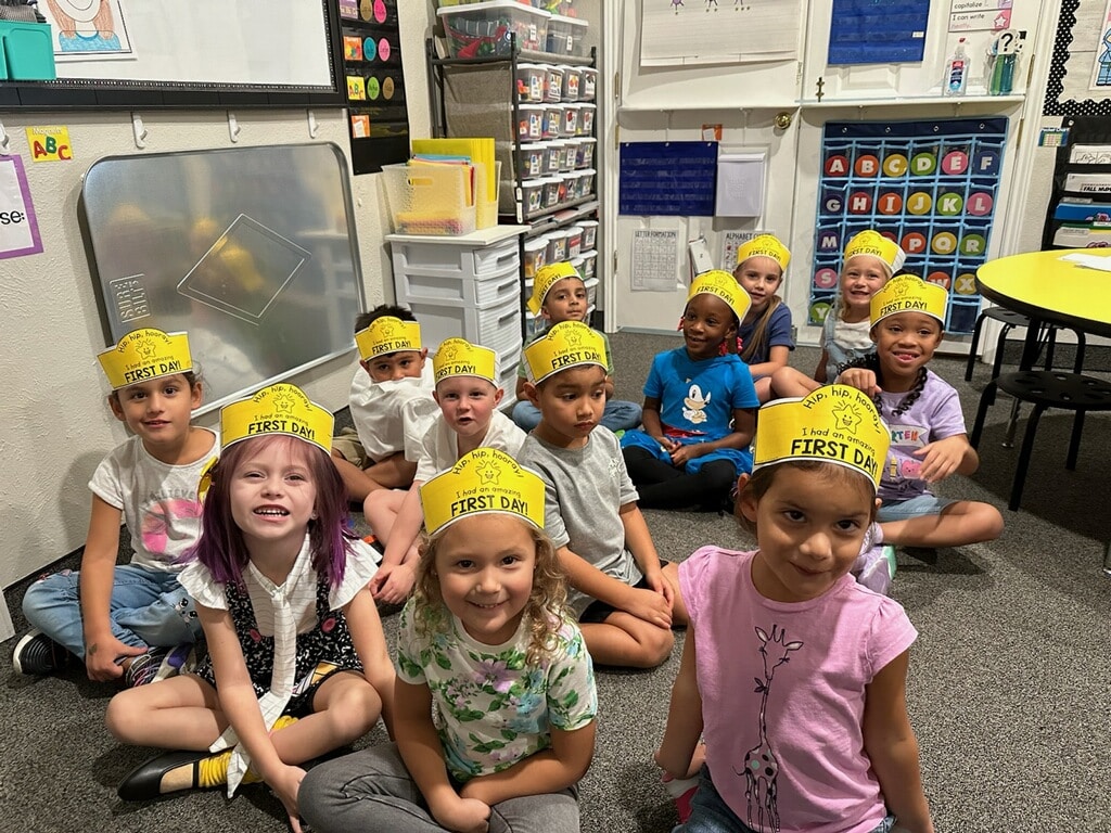 Photo of Crossing Heritage elementary school students on their first day of school