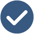 White check mark with dark blue circle background