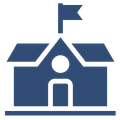 Dark blue graphic of a school