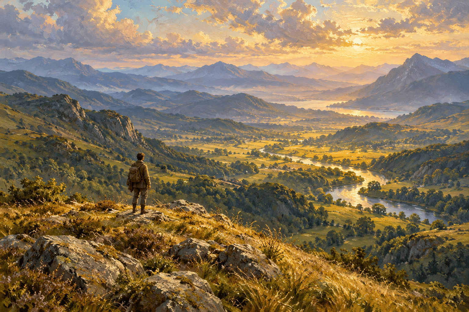 A lone figure over the endless valley